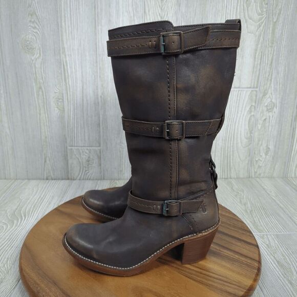 Frye Women’s 9B Western Genuine Leather 3 Strap Heeled Boots Made in Mexico - Picture 6 of 16